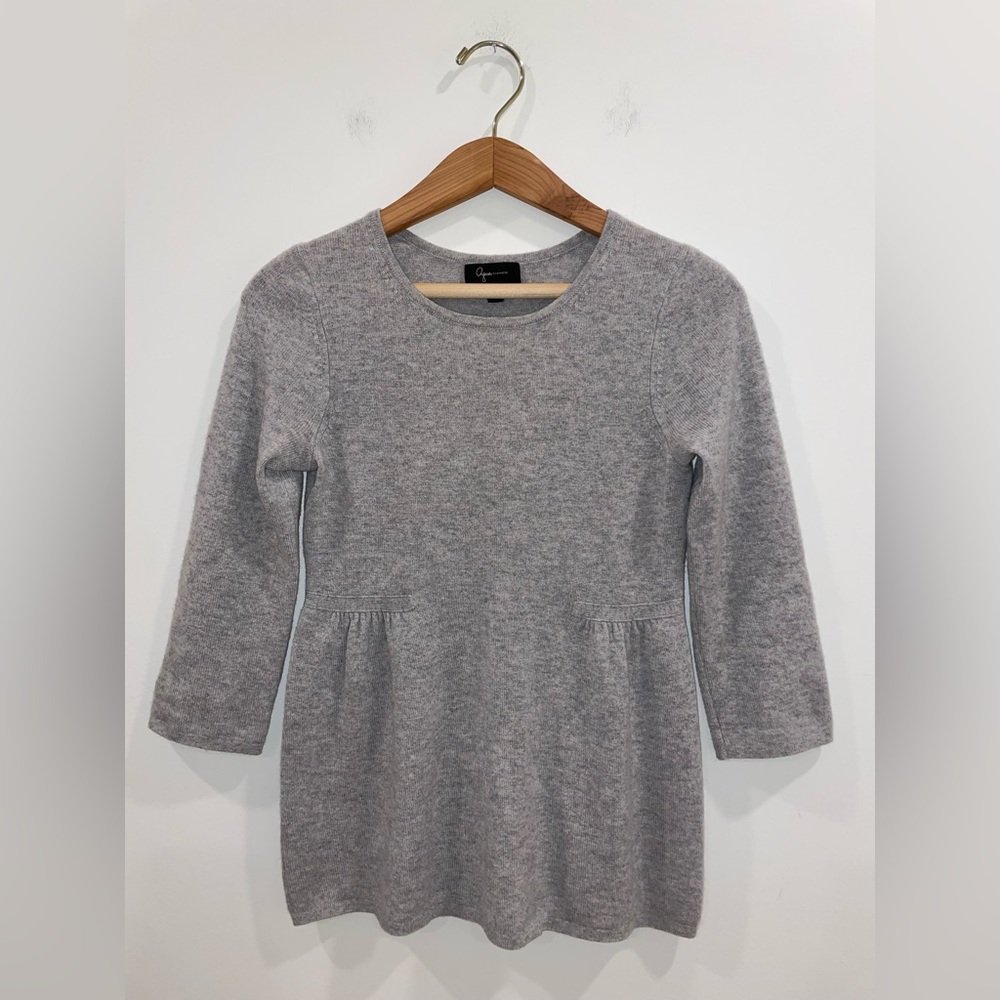 Aqua Cashmere Grey Peplum Babydoll Sweater 3/4 Sleeves Quiet Luxury Minimalist